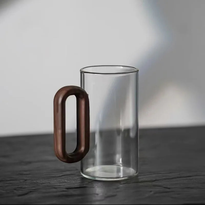 🎁Simple Glass Mug With Black Walnut Handle