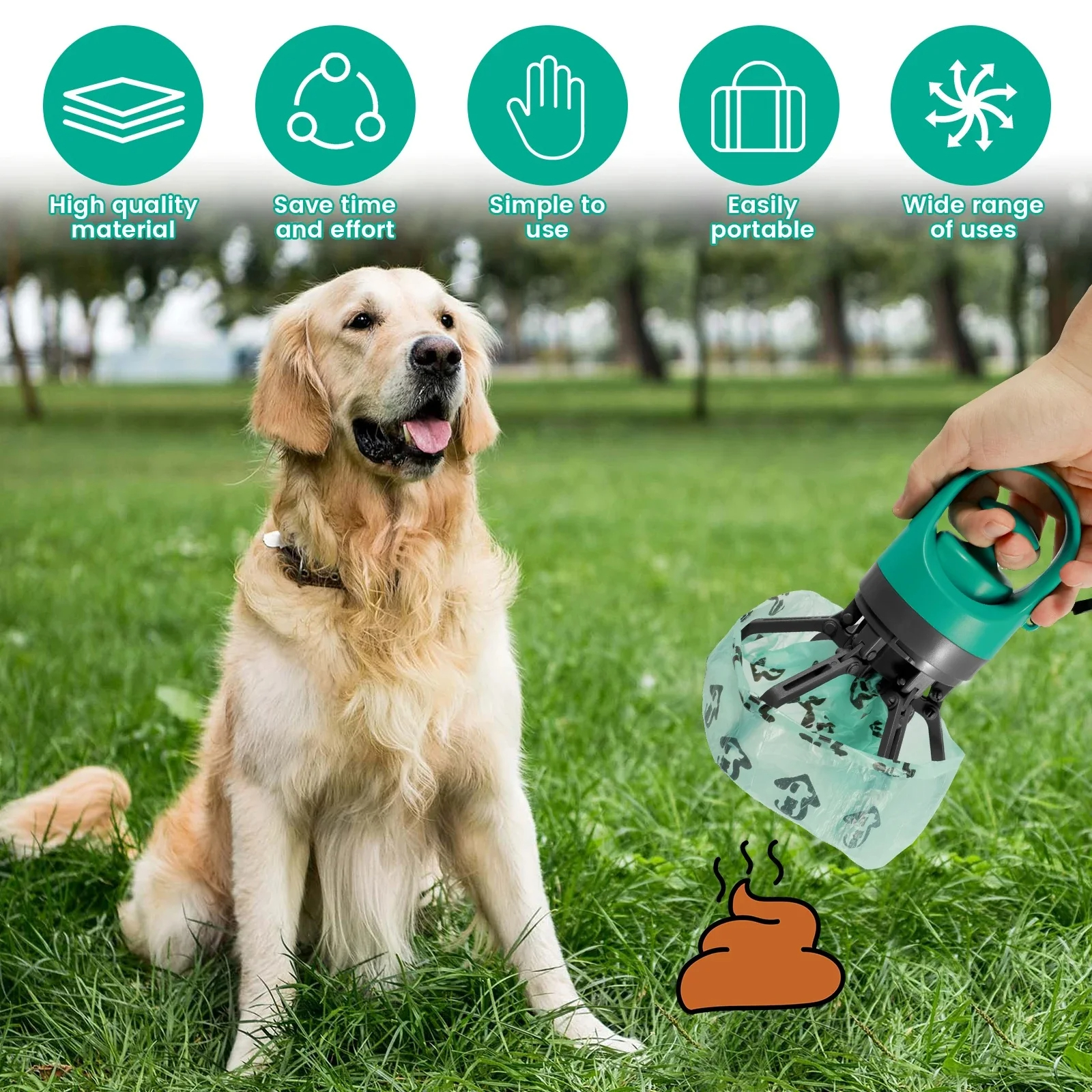 Portable Dog Poop Scooper With Built-in Bag Dispenser No Touch Portable Claw Pet Waste Cleaner Pet Poop Scooper 6 Claws