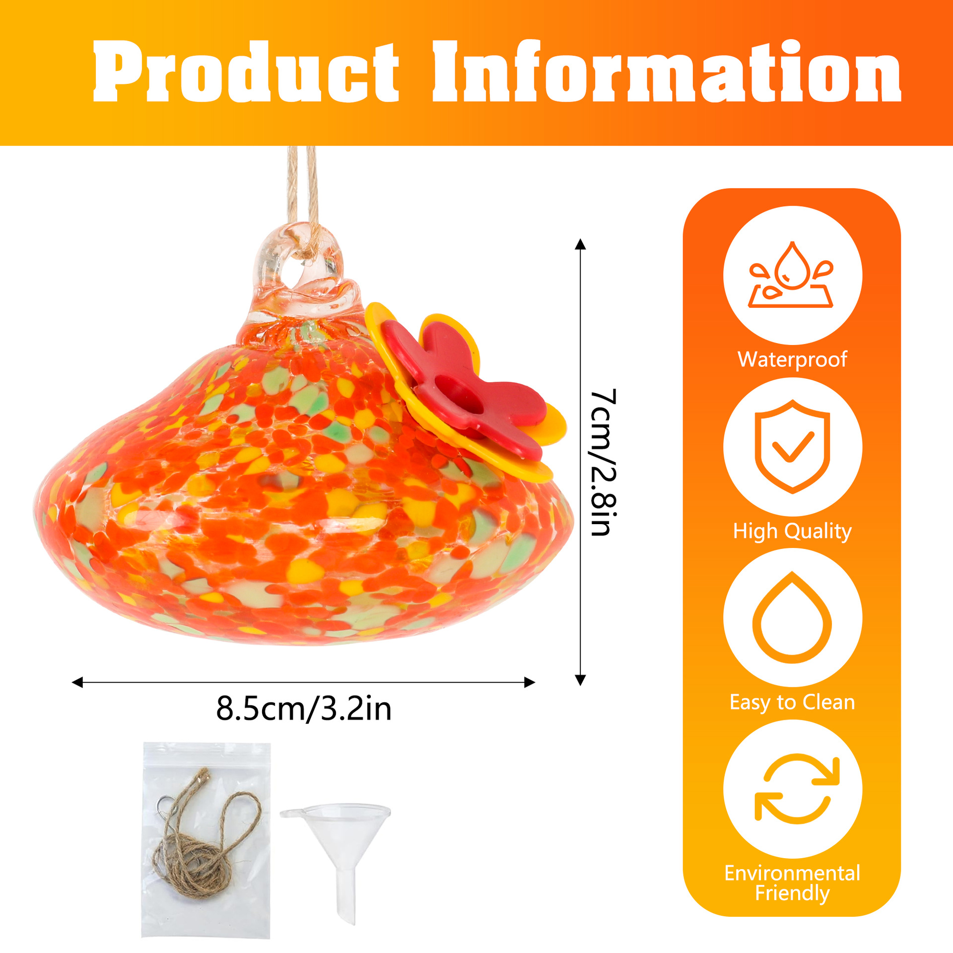 Handcrafted Glass Hummingbird Feeder with Flower Decoration