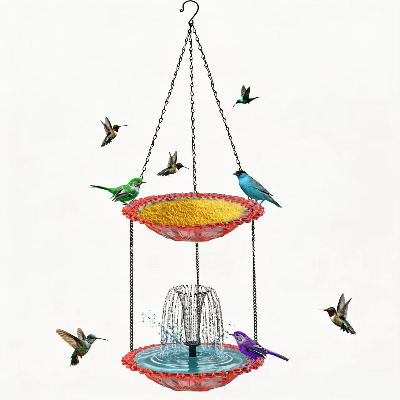 🐦 2-in-1 Hanging Bird Feeder & Bath with Fountain – Vibrant Garden Oasis ✨