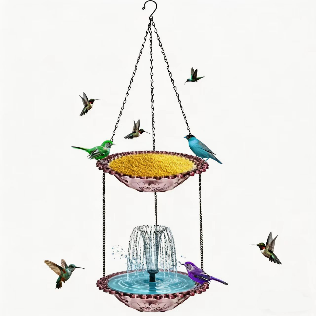 🐦 2-in-1 Hanging Bird Feeder & Bath with Fountain – Vibrant Garden Oasis ✨