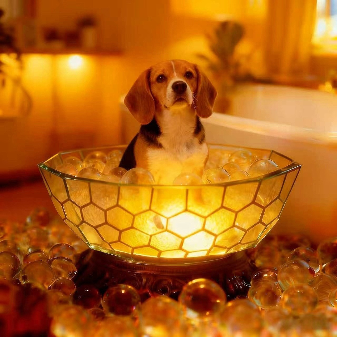 Adorable Dog Bubble Bath Resin USB Table Lamp