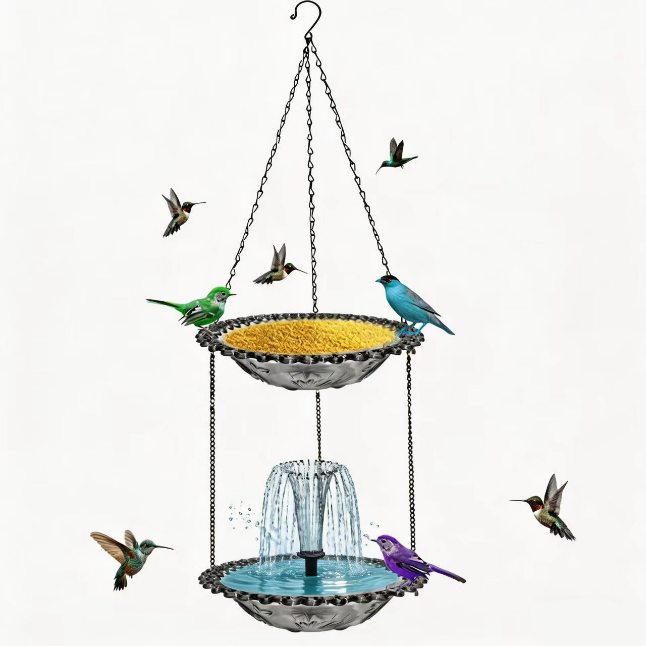 🐦 2-in-1 Hanging Bird Feeder & Bath with Fountain – Vibrant Garden Oasis ✨