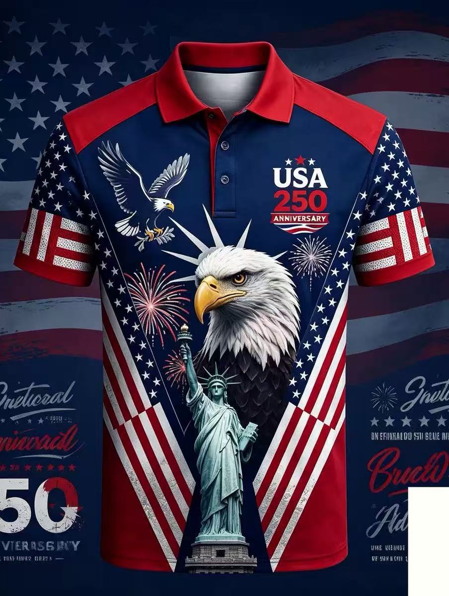 Men's American 250th Anniversary Print Casual Polo Shirt