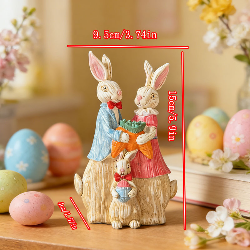 🐰 Easter Bunny Family Figurines – Rustic Resin Spring Decor 🥕✨