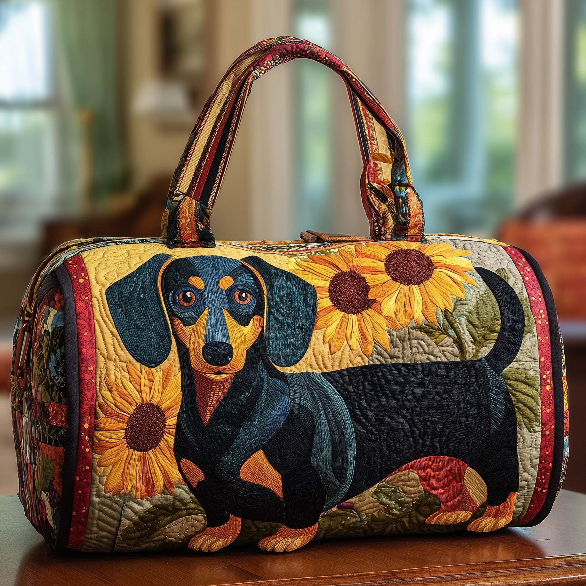 Puppy Quilted Cotton Travel Tote Bag
