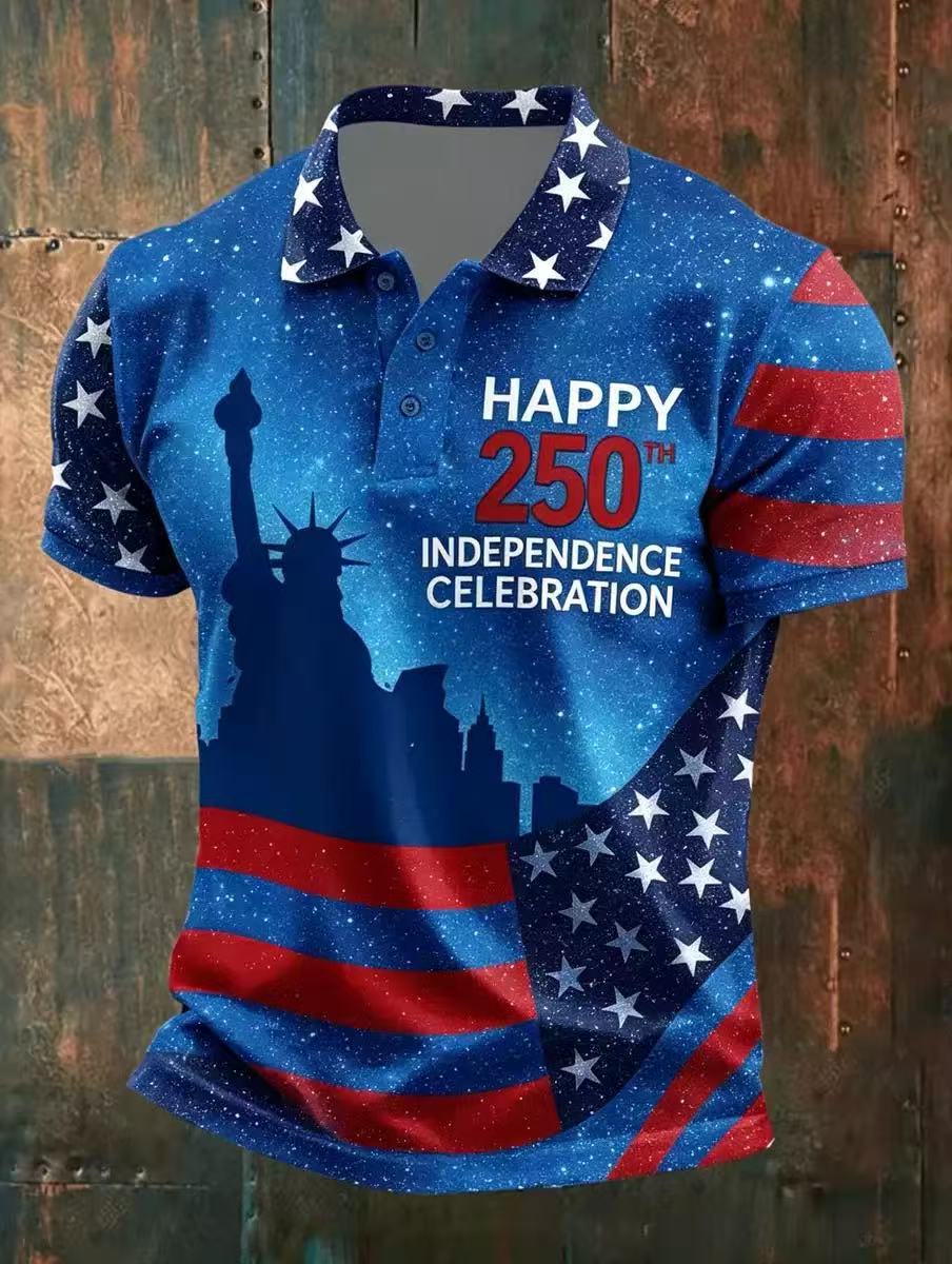 Men's American 250th Anniversary Print Casual Polo Shirt