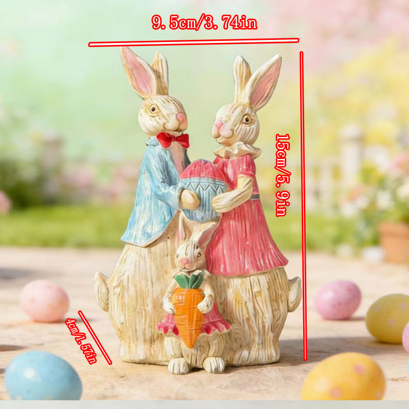 🐰 Easter Bunny Family Figurines – Rustic Resin Spring Decor 🥕✨