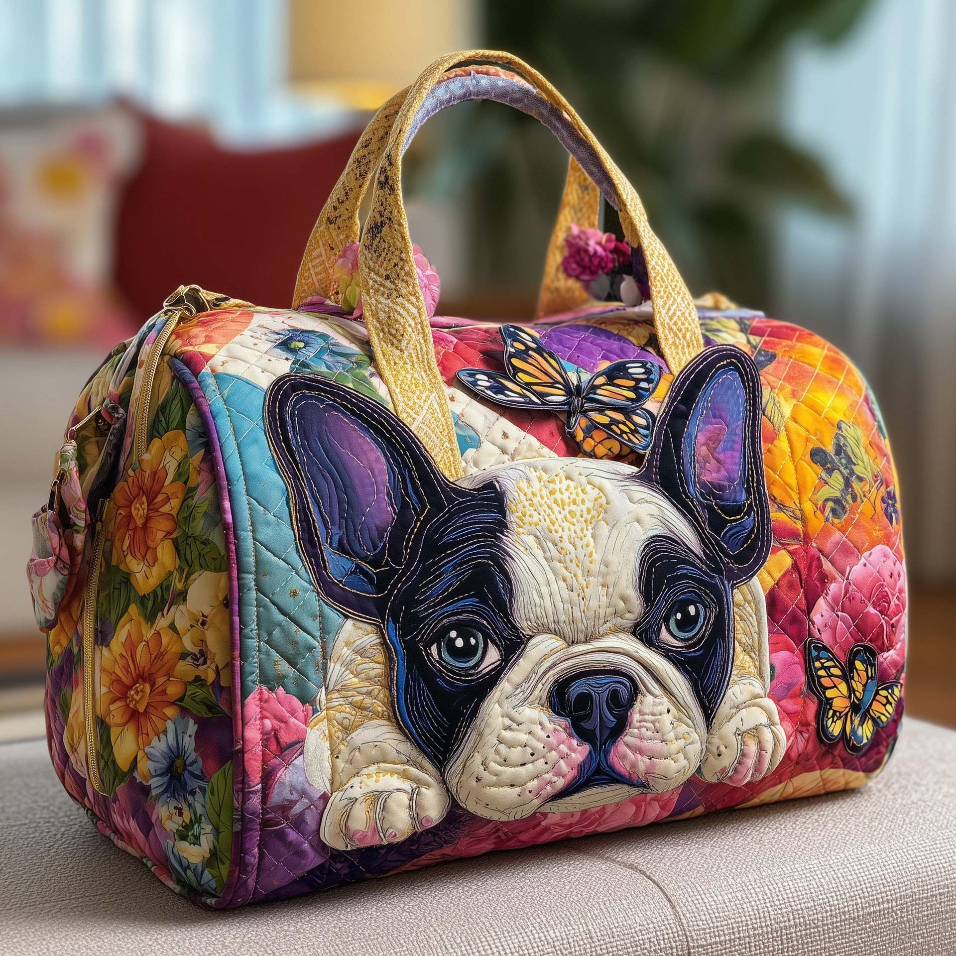 Puppy Quilted Cotton Travel Tote Bag