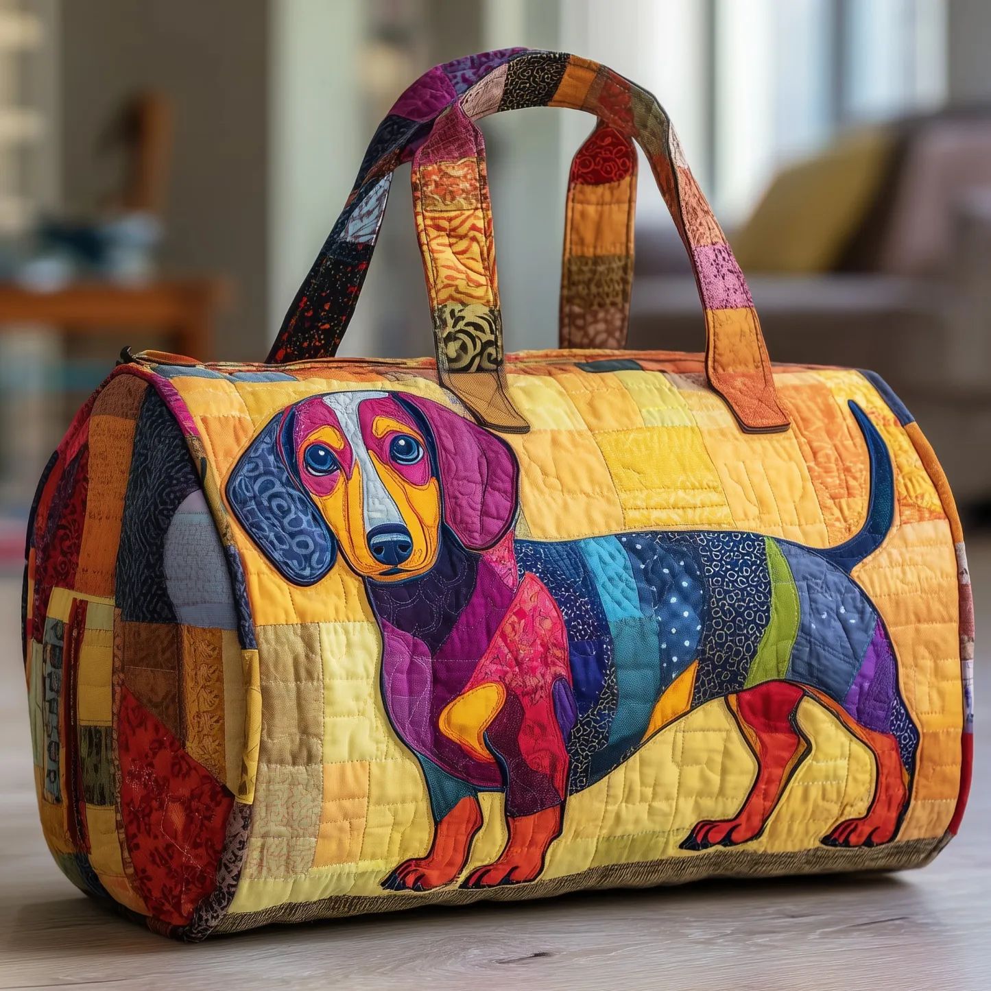 Puppy Quilted Cotton Travel Tote Bag