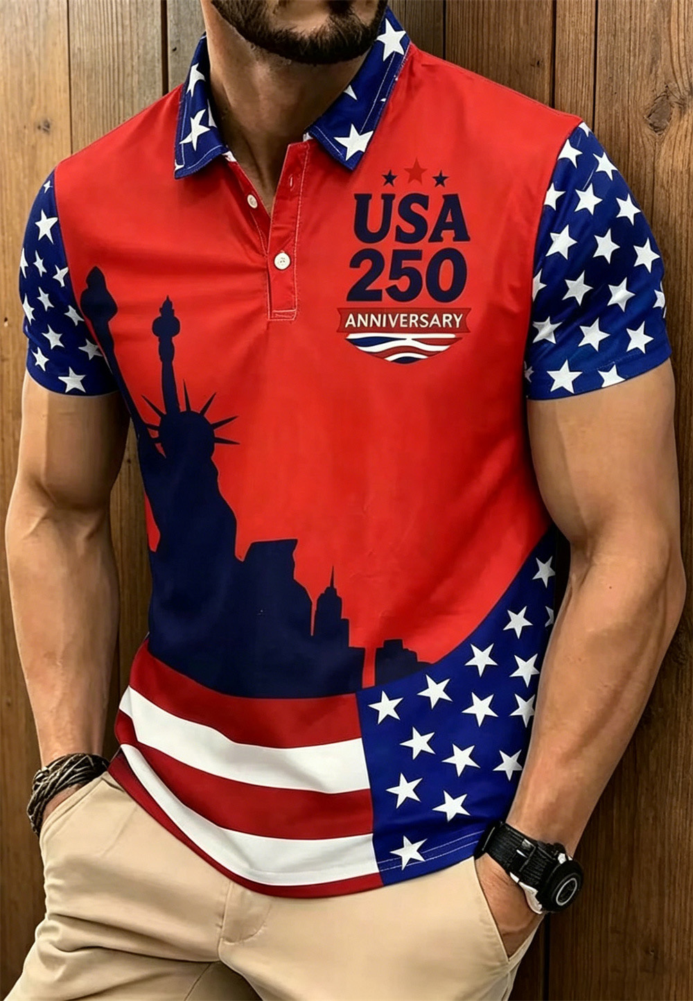 Men's American 250th Anniversary Print Casual Polo Shirt