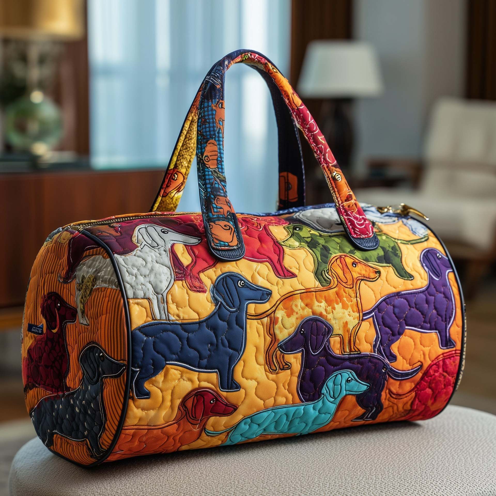 Puppy Quilted Cotton Travel Tote Bag