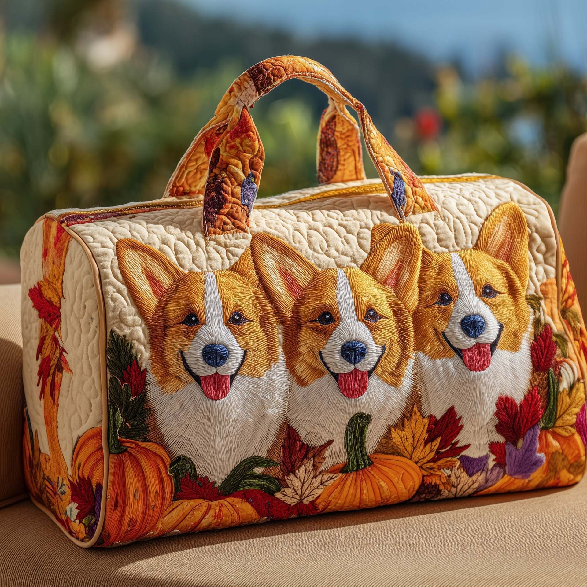 Puppy Quilted Cotton Travel Tote Bag