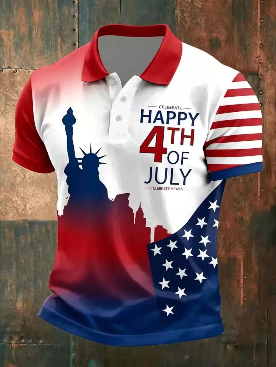 Men's American 250th Anniversary Print Casual Polo Shirt