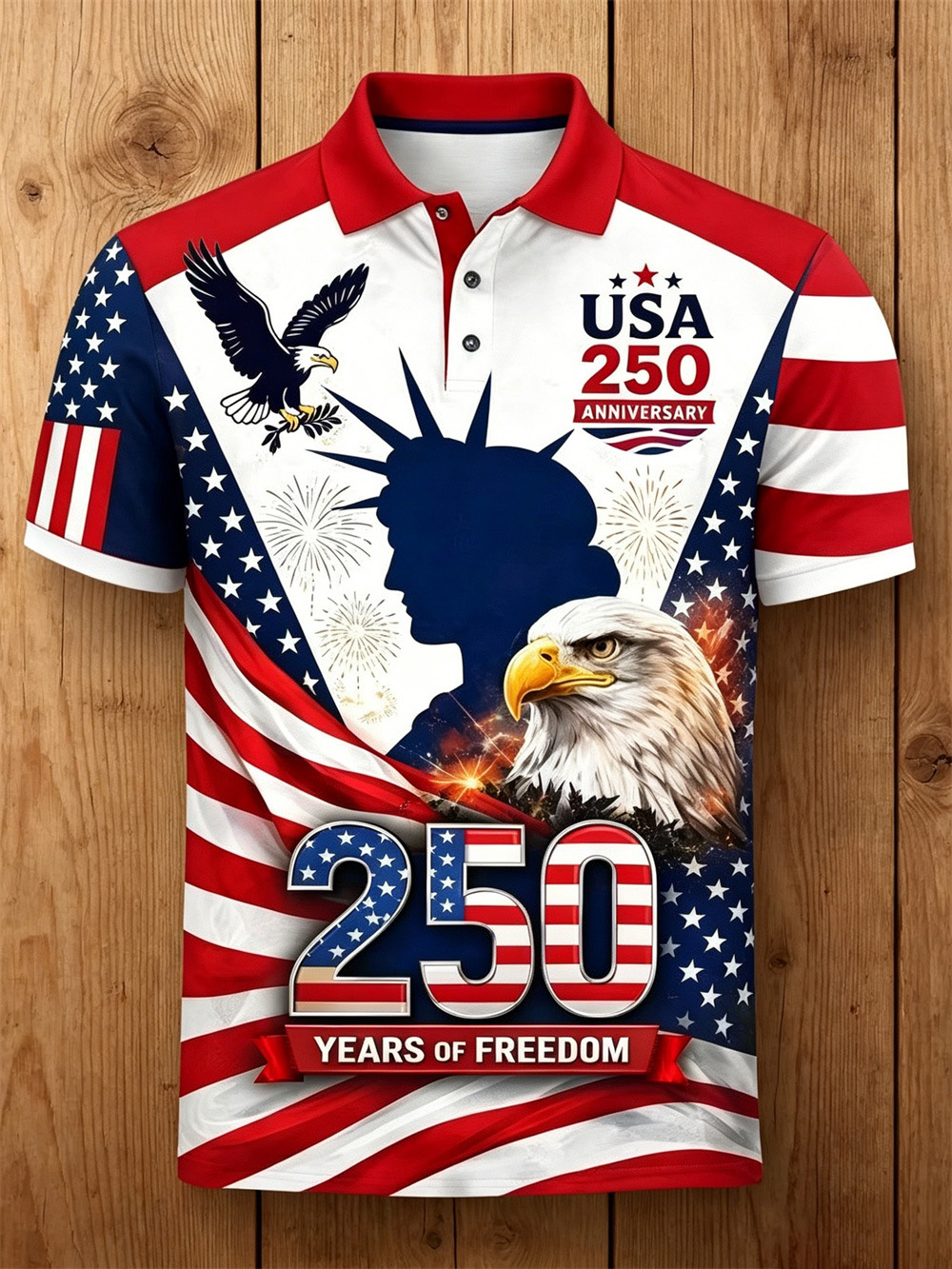 Men's American 250th Anniversary Print Casual Polo Shirt