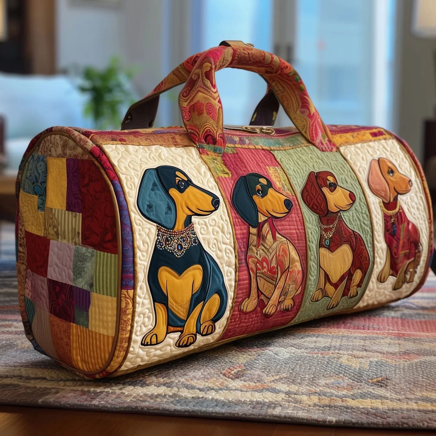 Puppy Quilted Cotton Travel Tote Bag