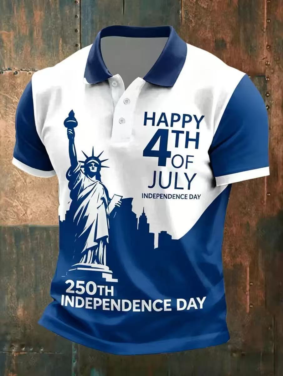 Men's American 250th Anniversary Print Casual Polo Shirt