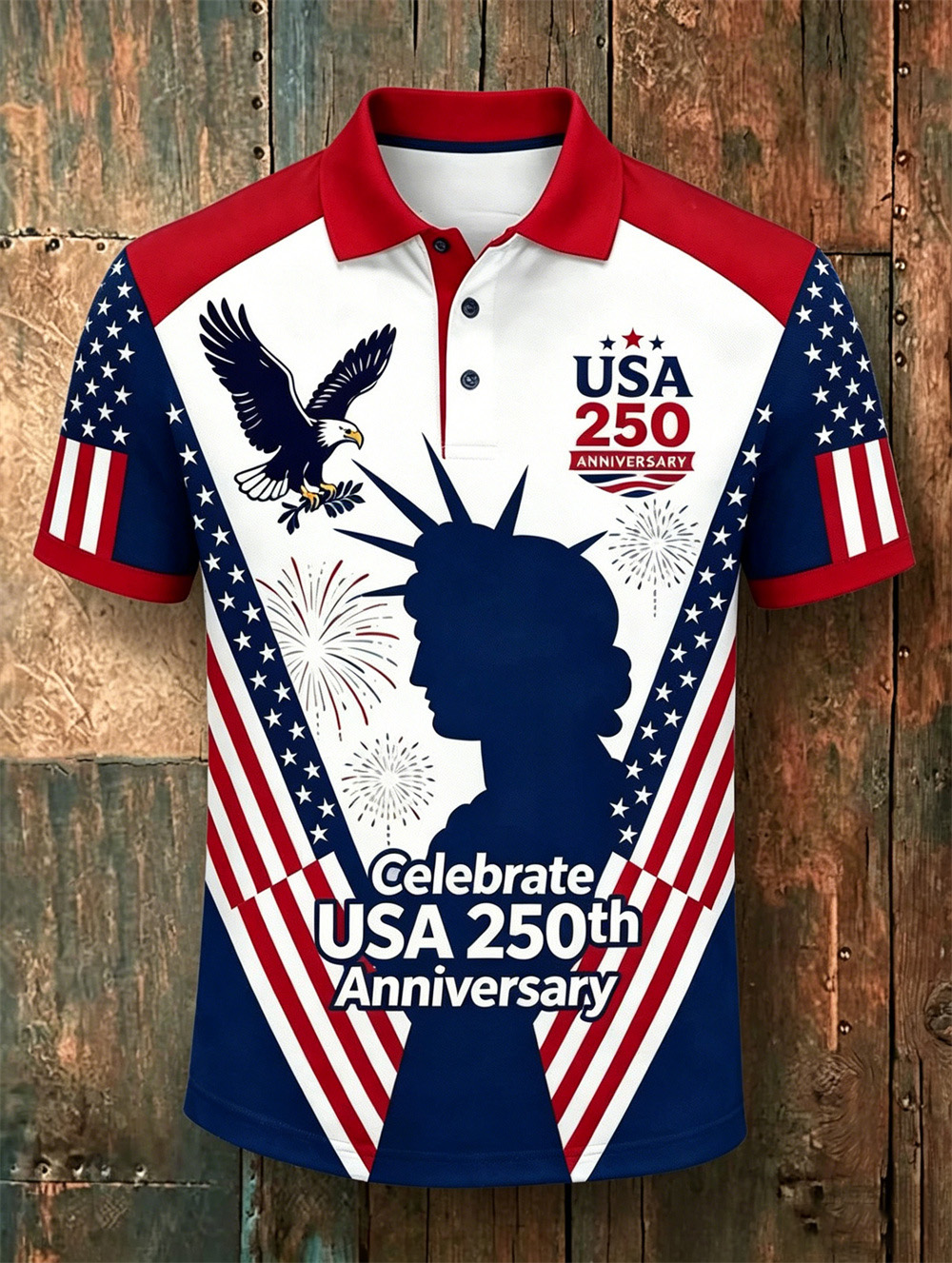Men's American 250th Anniversary Print Casual Polo Shirt