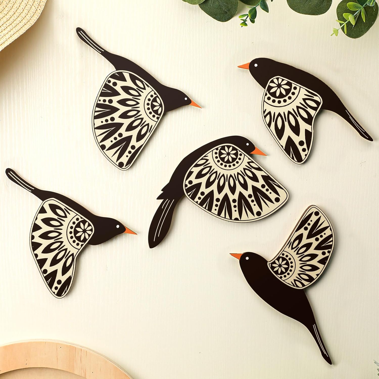 5 Pcs Wooden Bird Wall Art