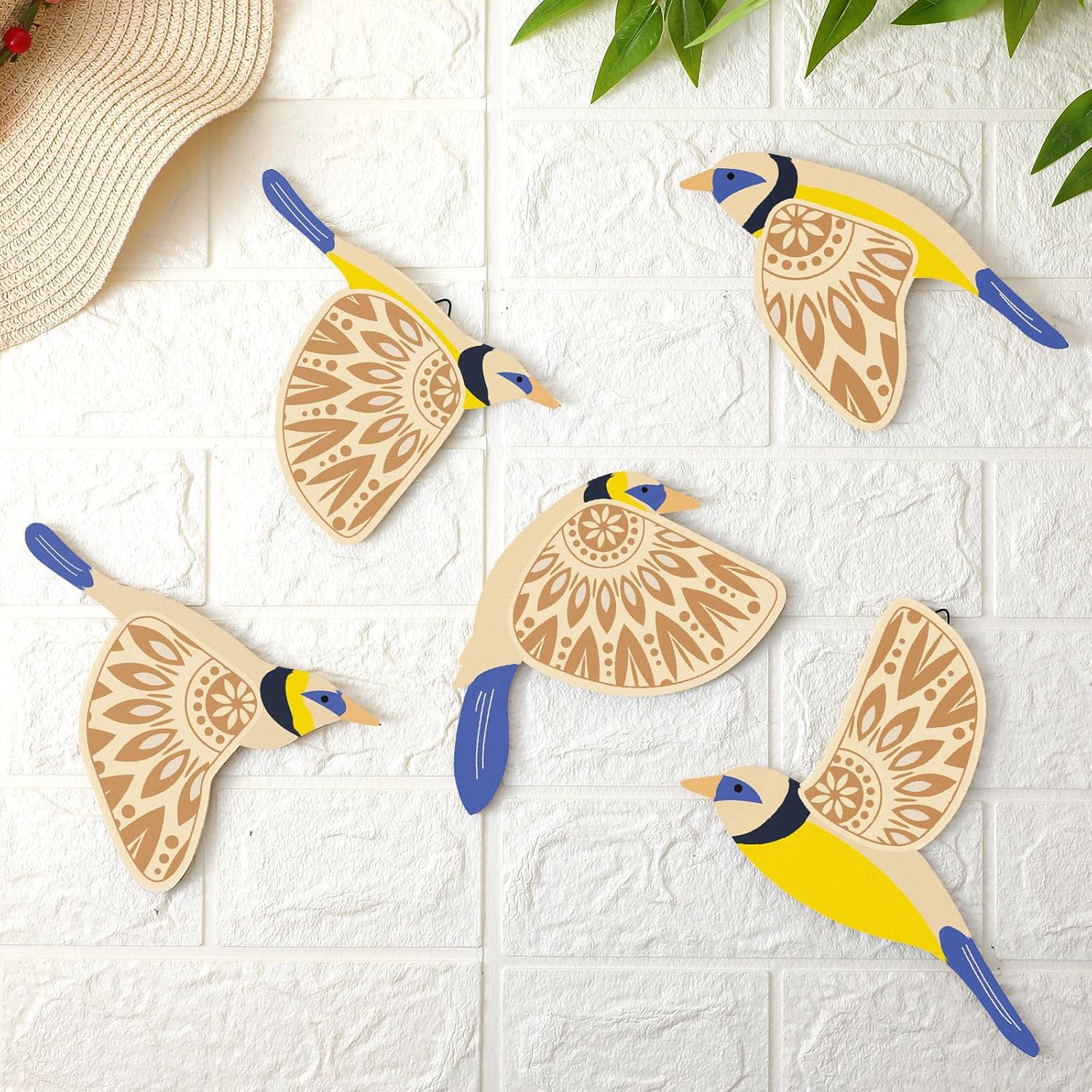 5 Pcs Wooden Bird Wall Art