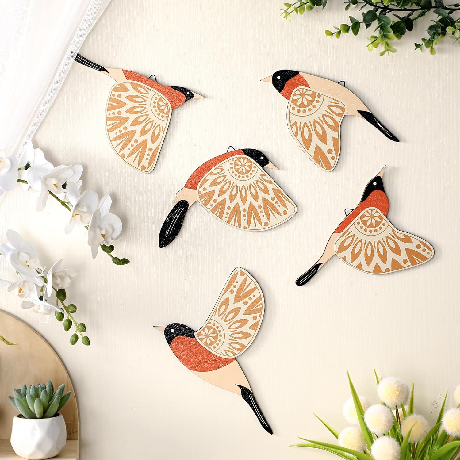 5 Pcs Wooden Bird Wall Art