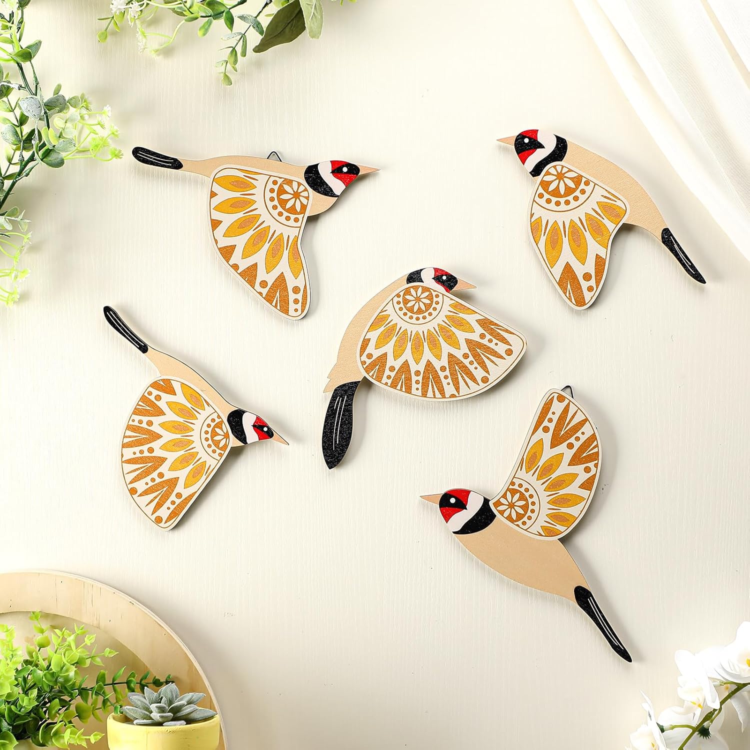 5 Pcs Wooden Bird Wall Art