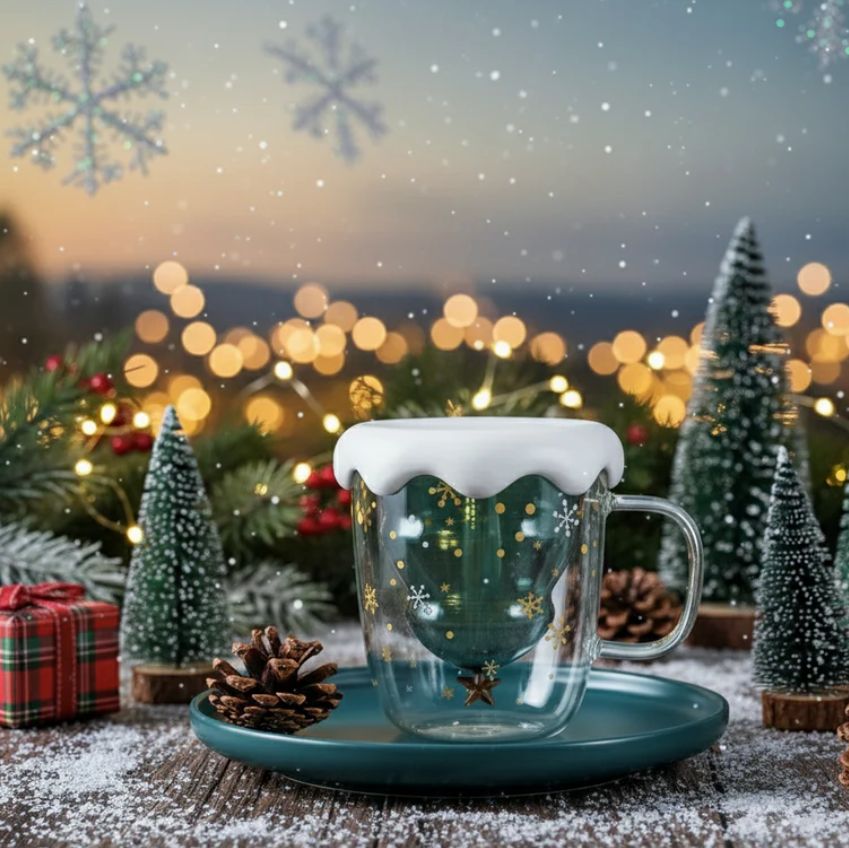 🎄☕ Christmas Snowflake Glass Mug ☕🎄