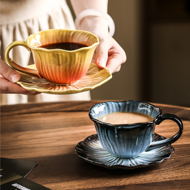 Handmade Ceramic Flower Coffee Mug and Saucer set