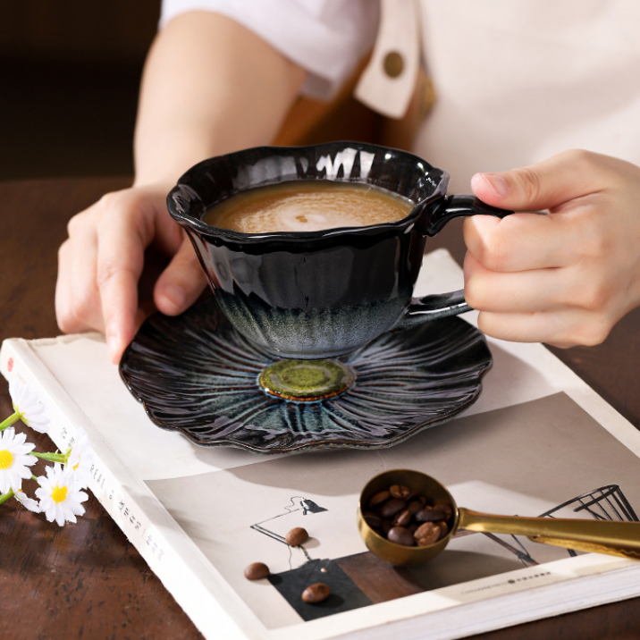 Handmade Ceramic Flower Coffee Mug and Saucer set