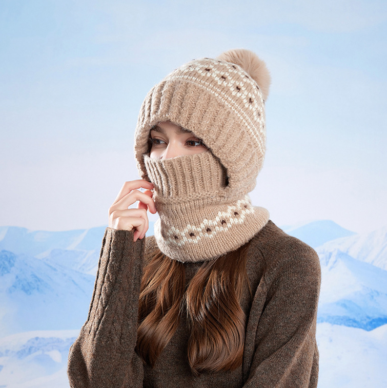 Women's Winter Knitted Hat with Face Mask & Neck Warmer