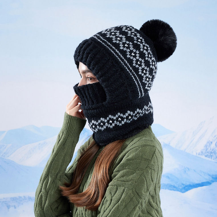 Women's Winter Knitted Hat with Face Mask & Neck Warmer