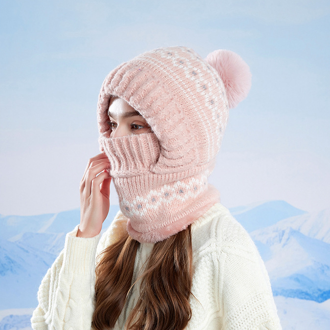 Women's Winter Knitted Hat with Face Mask & Neck Warmer
