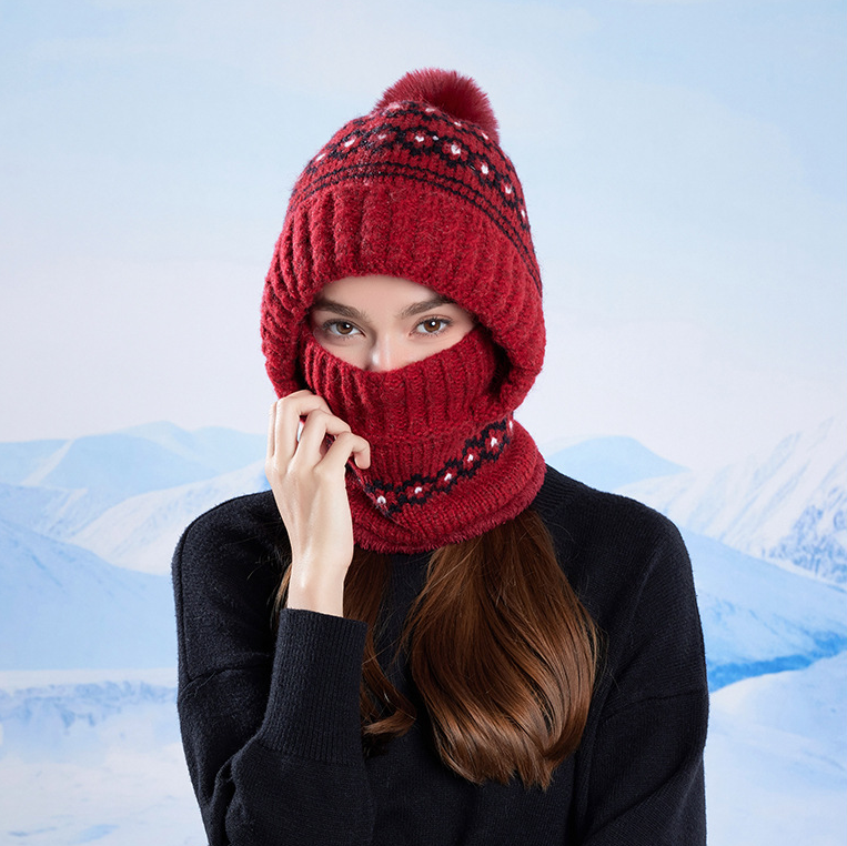Women's Winter Knitted Hat with Face Mask & Neck Warmer