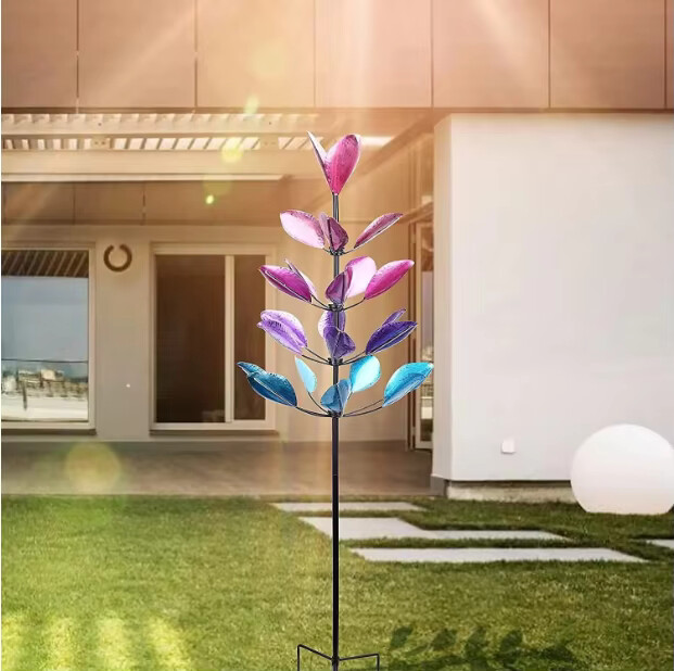 Garden Colorful Flower Pile Metal Windmill
