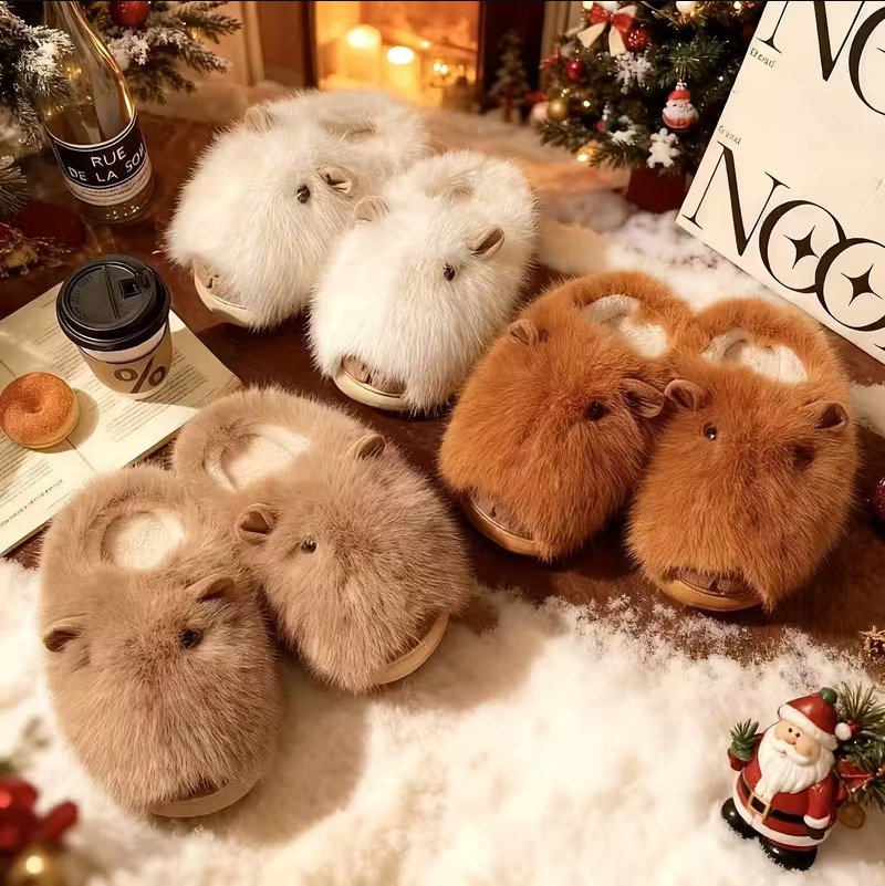 Plush Capybara Slip-On Slippers | Fluffy Indoor Shoes