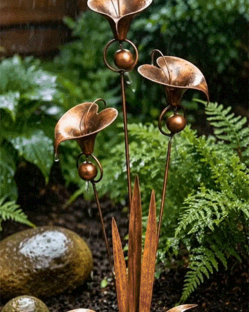 🏡Flamed Copper Three Calla Lilies Garden Stake with Bells