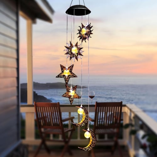 Sun Moon Star Solar Hanging Lights Outdoor Windchimes Garden Decor