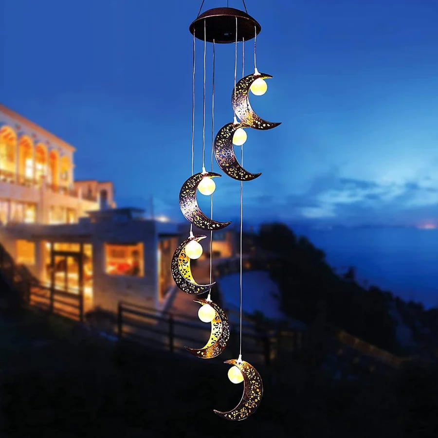 Sun Moon Star Solar Hanging Lights Outdoor Windchimes Garden Decor