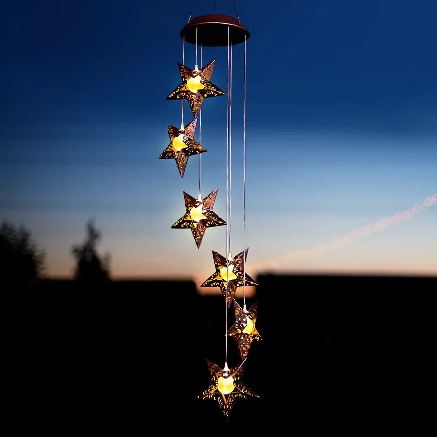 Sun Moon Star Solar Hanging Lights Outdoor Windchimes Garden Decor
