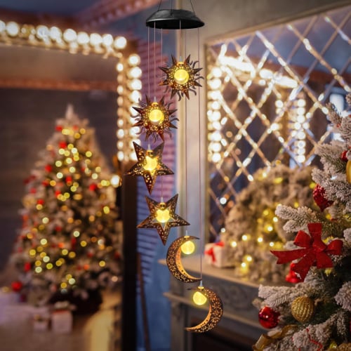 Sun Moon Star Solar Hanging Lights Outdoor Windchimes Garden Decor