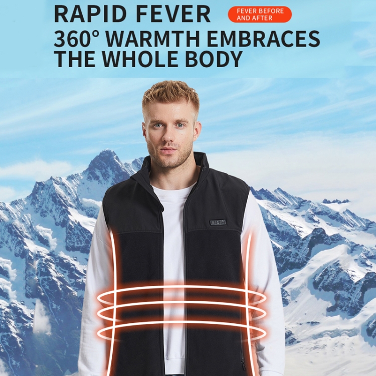 立領發熱馬甲USB充電智能恆溫加熱服十三區發熱3控開關，尺碼：XL/2XL/3XL（黑色） - B5