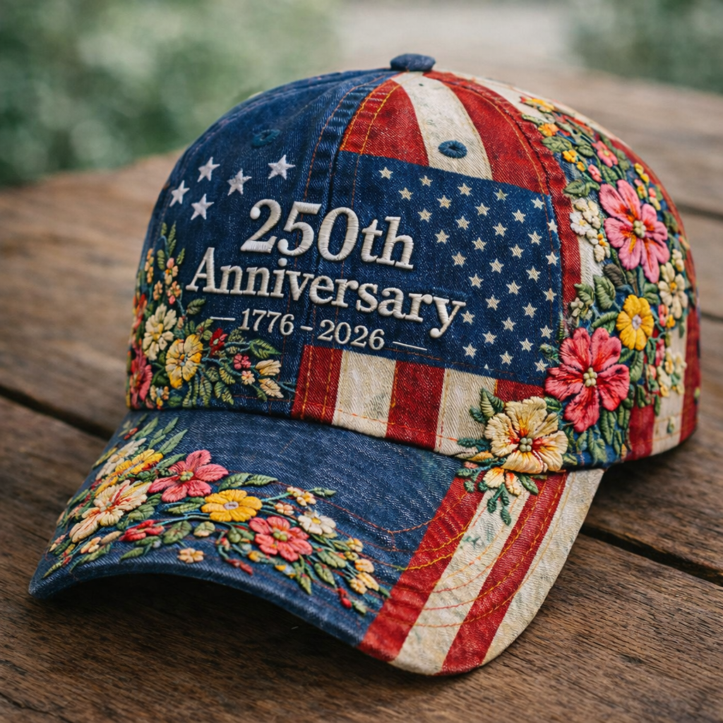 USA 250th Anniversary Vintage Patchwork Art Print Baseball Cap