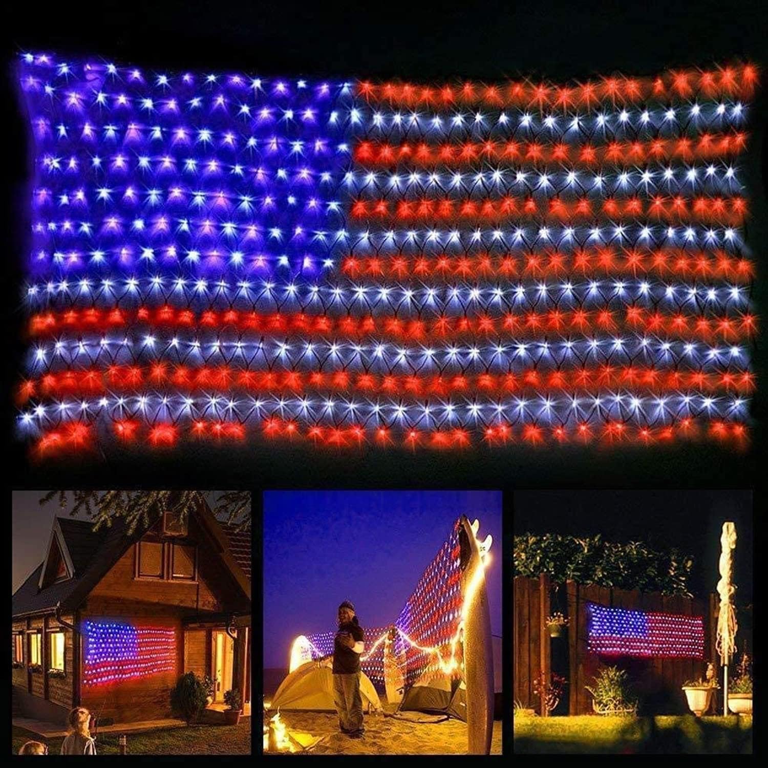 American Flag Waterproof LED Solar String Lights