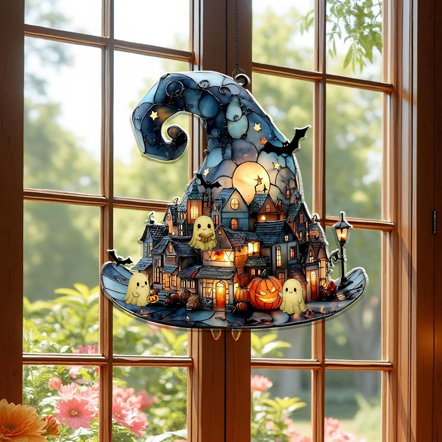 Witch Hat Village Colorful Glass Suncatcher