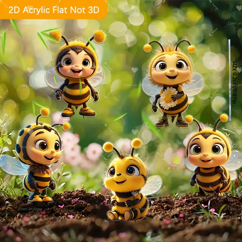 2d flat 5pcs cute   acrylic garden decor outdoor ornaments suitable for gardens lawns potted courtyards and more decoration stakes   gift 2d flat details 8