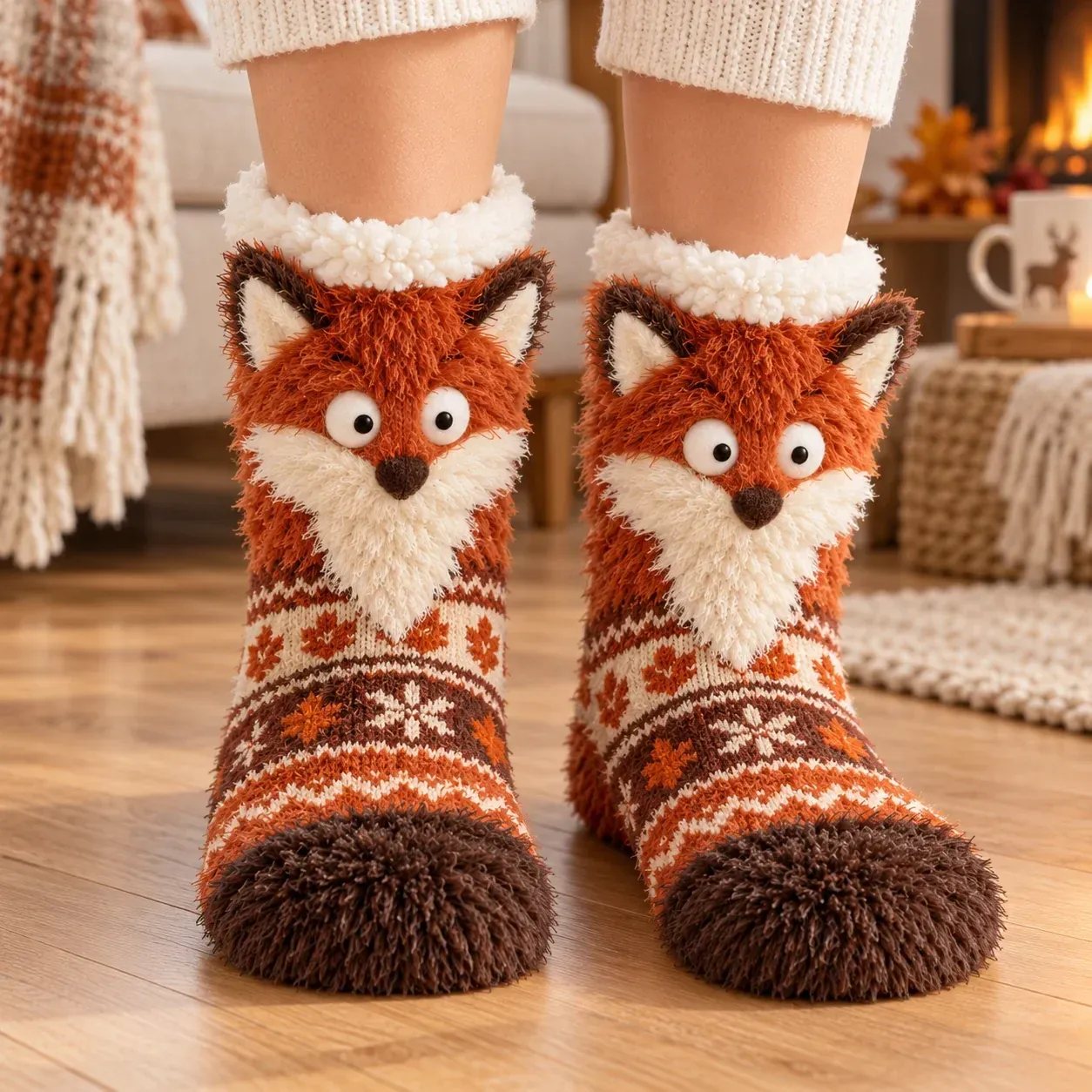 Fox fuzzy slipper socks