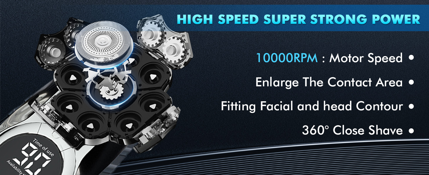 Our electric head razor is with high speed super strong power 360&deg; close shave