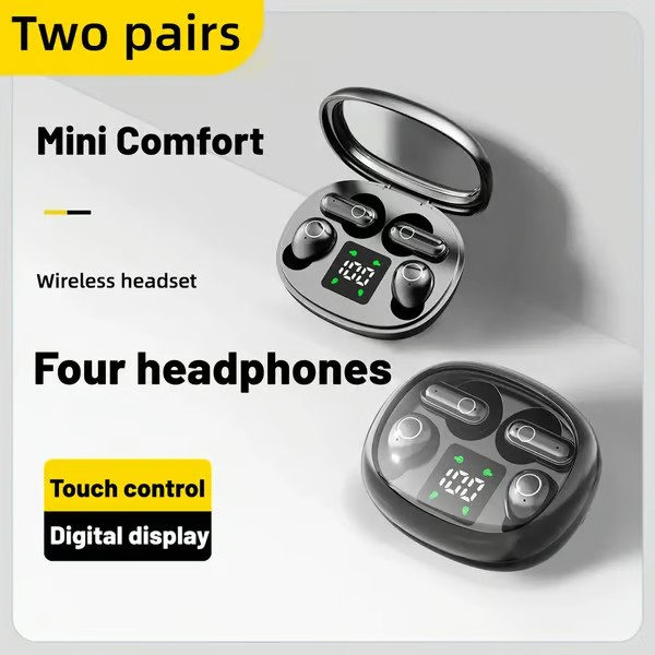 2 Pairs Wireless Bluetooth Headphones，Tiny Size Invisible Earbuds，Waterproof Headsets，With Mic，Sleep and Sports Earphones Set