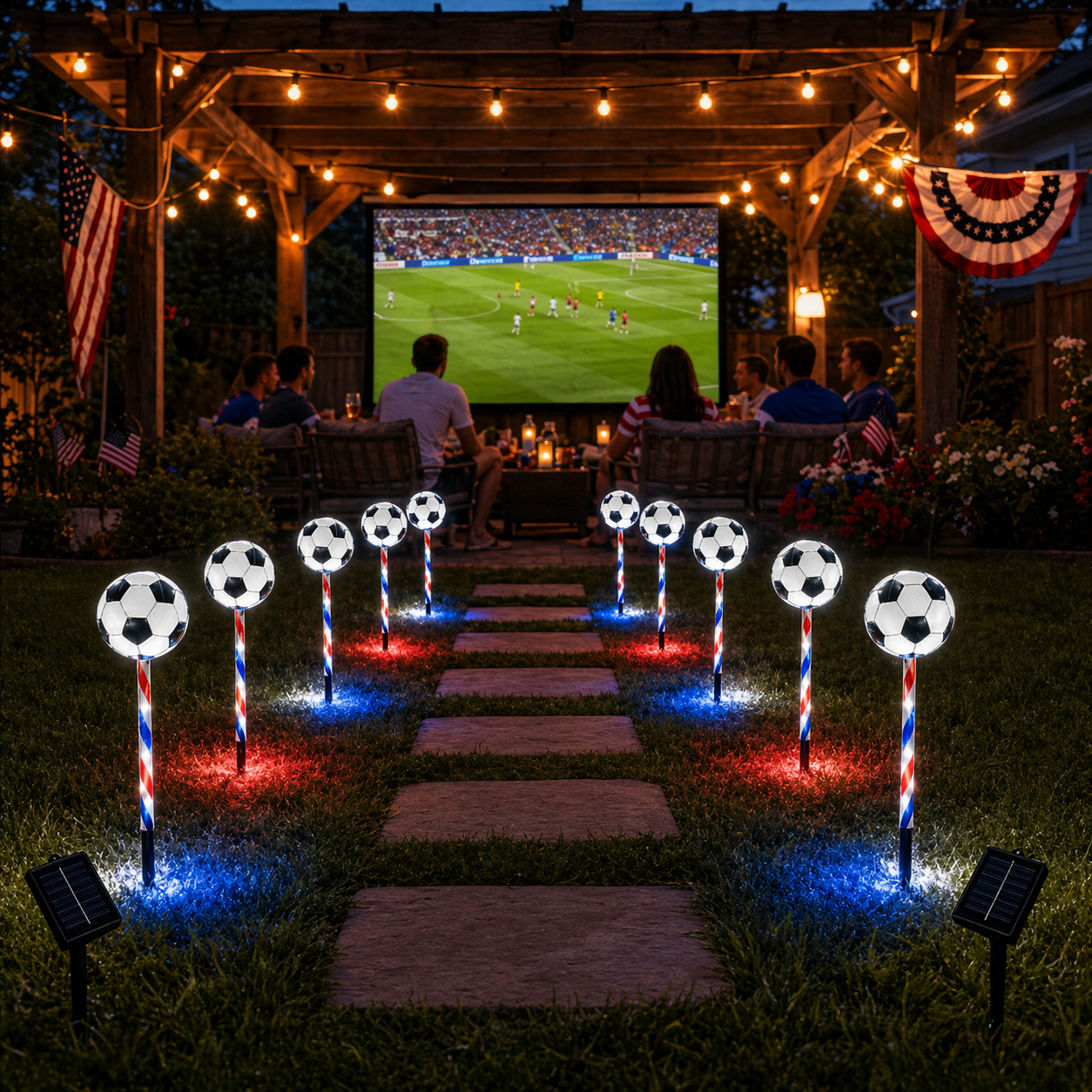 4th of July Outdoor Solar Soccer Pathway Lights