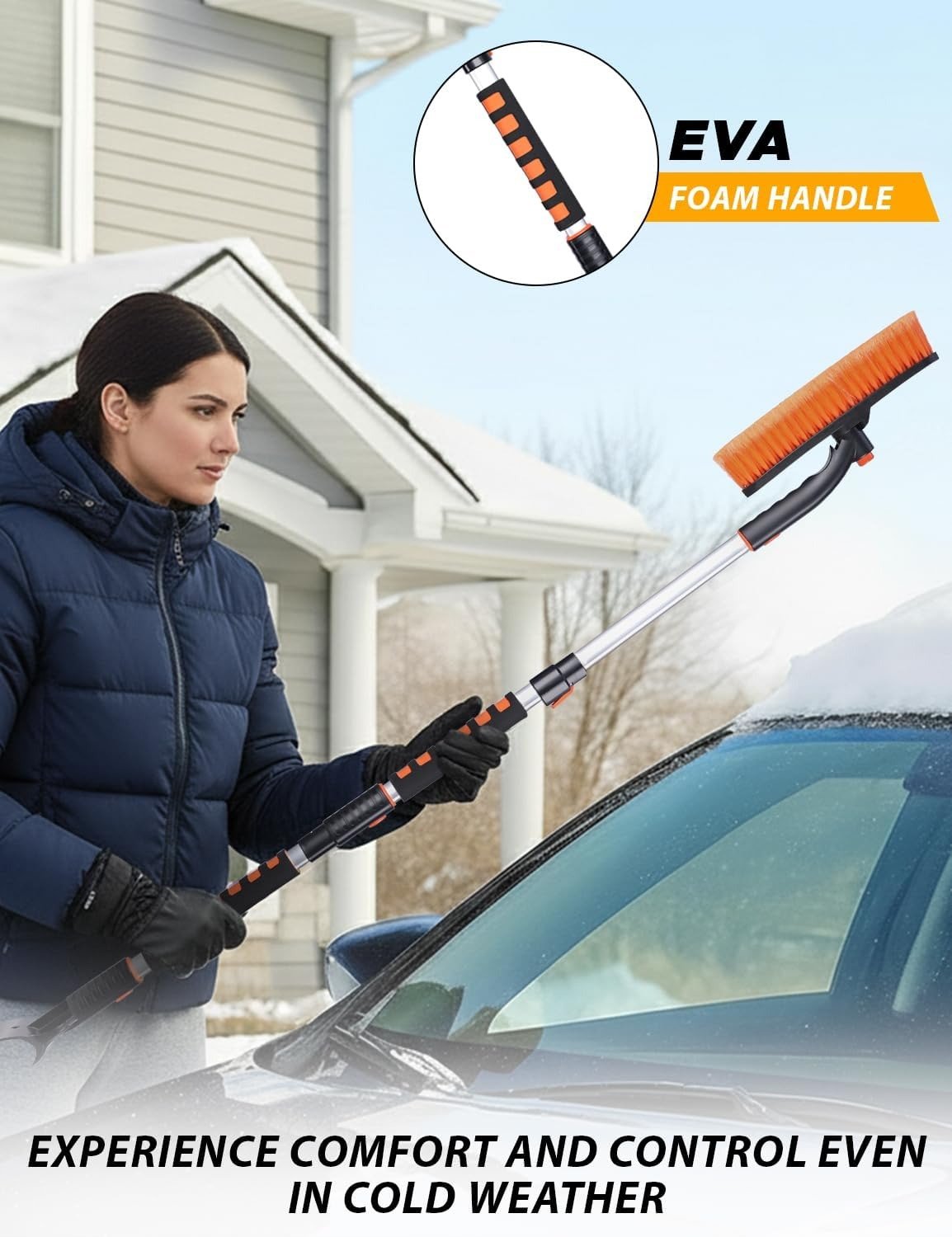 ❄️🚙 Extendable Snow Brush & Ice Scraper with 360° Pivoting Head